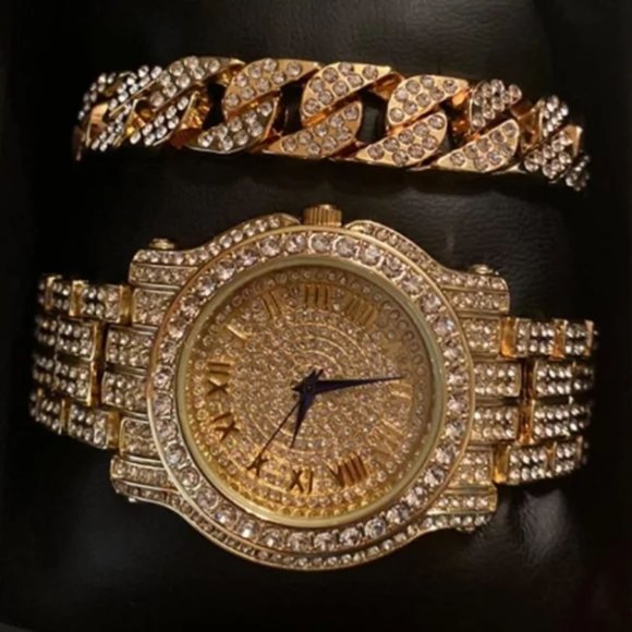 Mens Watch bracelet Luxury BLING out cuban watch - Picture 3 of 8